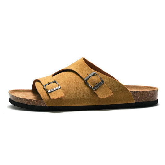 Unisex Suede Sandals with Adjustable Buckle - CorkStep Yellow
