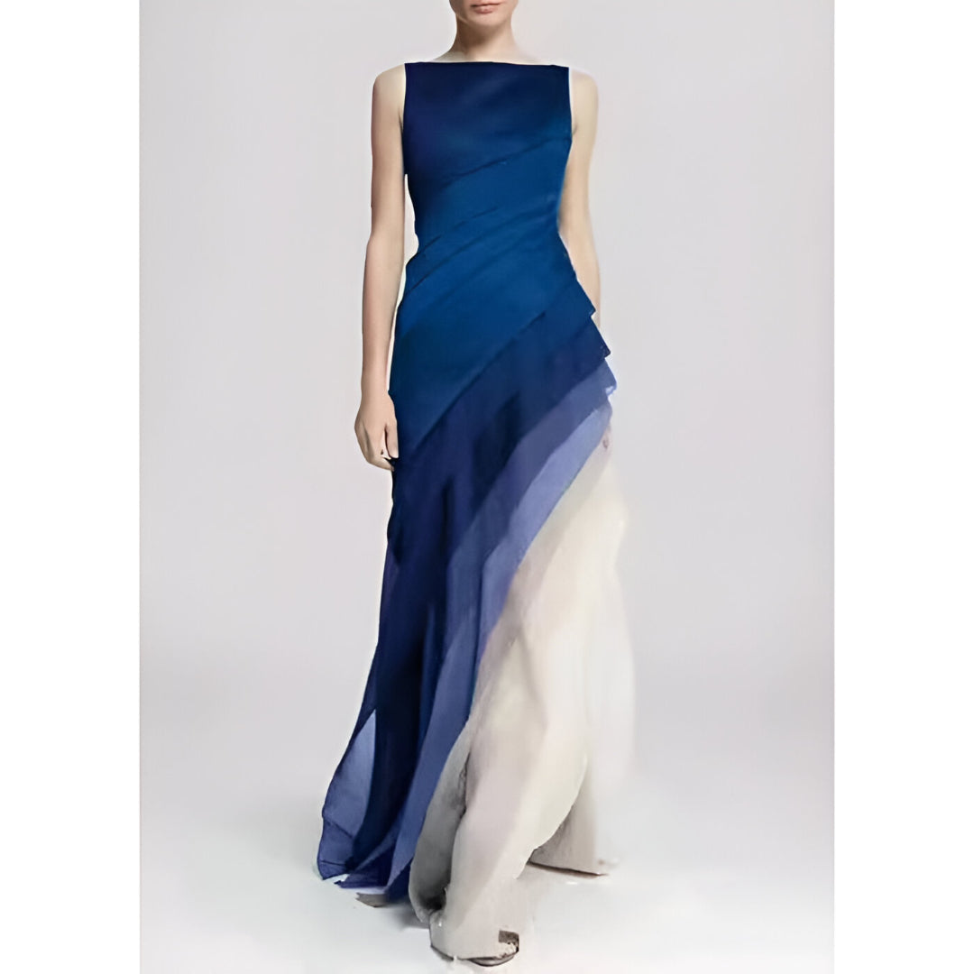 Women's Sleeveless Maxi Dress Flowing Layered Skirt - EveningMuse Blue