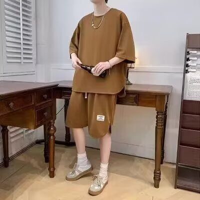 Men’s Athletic Set – Relaxed Fit – Short Sleeve Top & Drawstring Shorts – Breathable Set