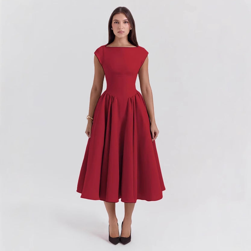 Elegant Satin Midi Dress for Women - High Society Red