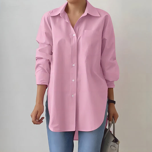 Women's Relaxed Fit Oversized Shirt - Effortless Chic, Button-Up - StyleEase Pink