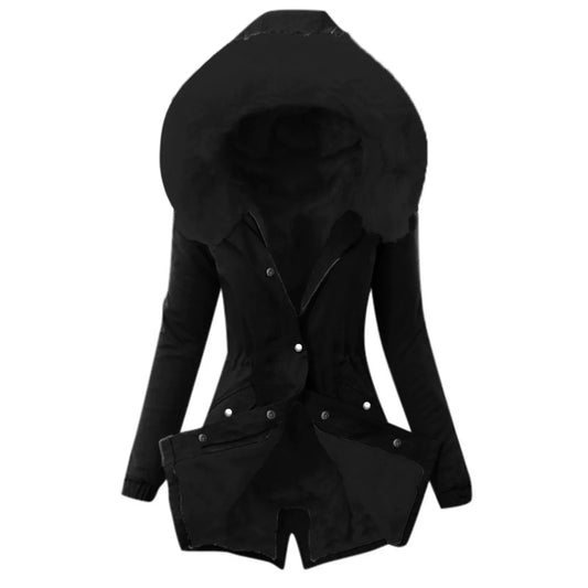Women's Plush Lined Slim Fit Parka - UrbanChic Black