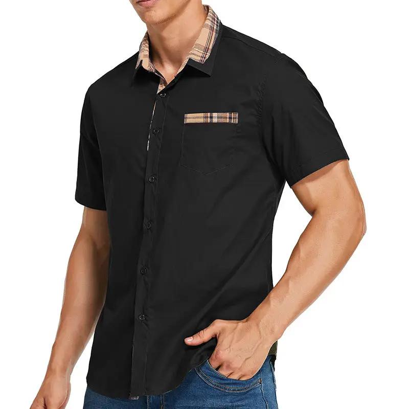 Men's Slim-Fit Short-Sleeve Shirt Stylish Check Trim - ModaStyle Black