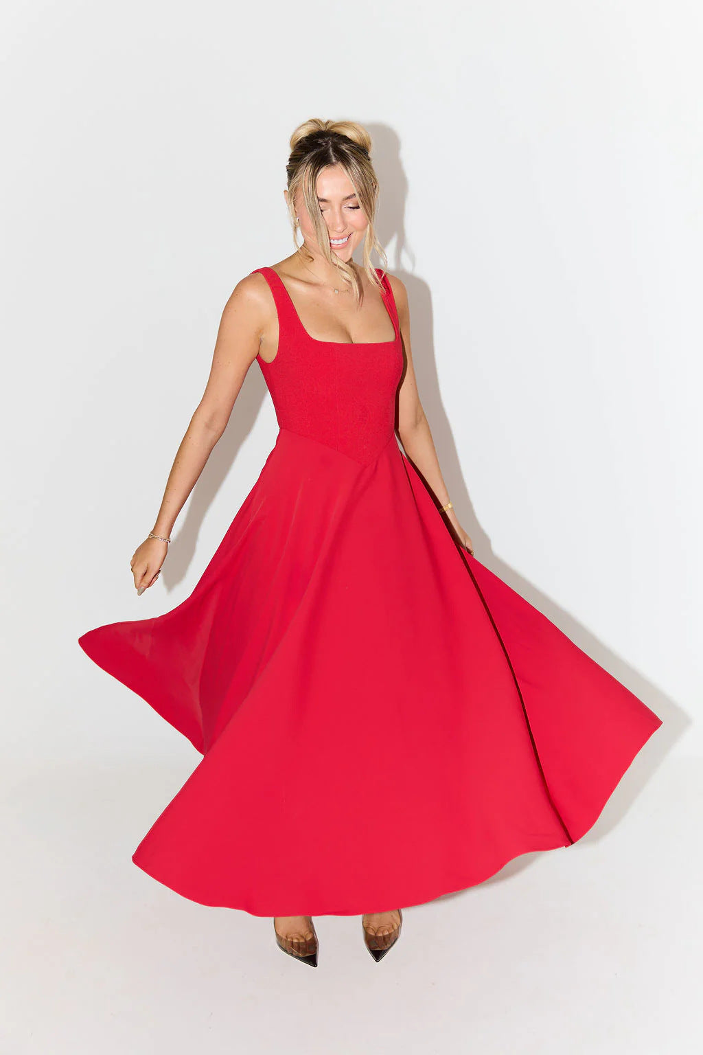 Satin Midi Dress for Women, Sleeveless Elegant - Modista Red