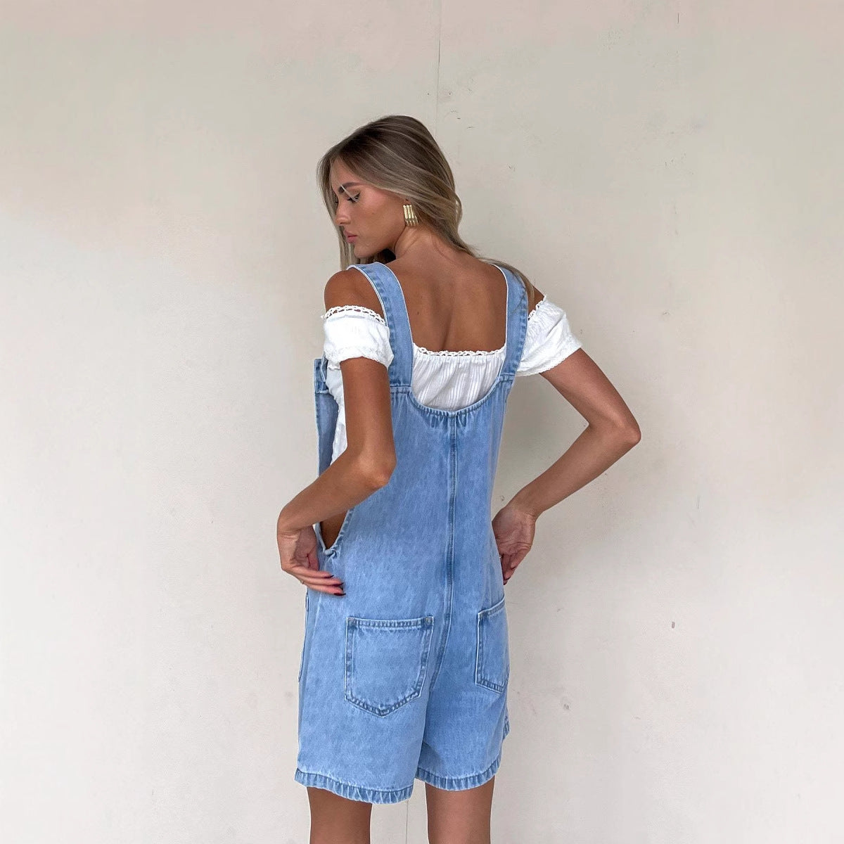 Women's Denim Dungaree Shorts Adjustable Strap - Breezy Days