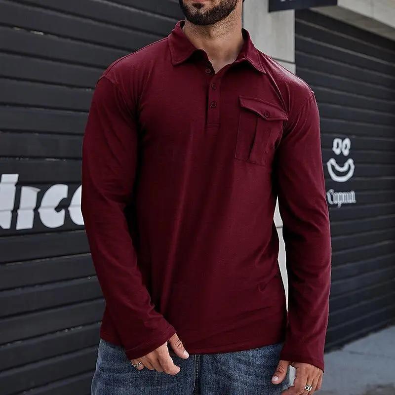 Men's Slim Fit Cotton Henley Shirt - Stand Collar - HenleyCool Wine Red