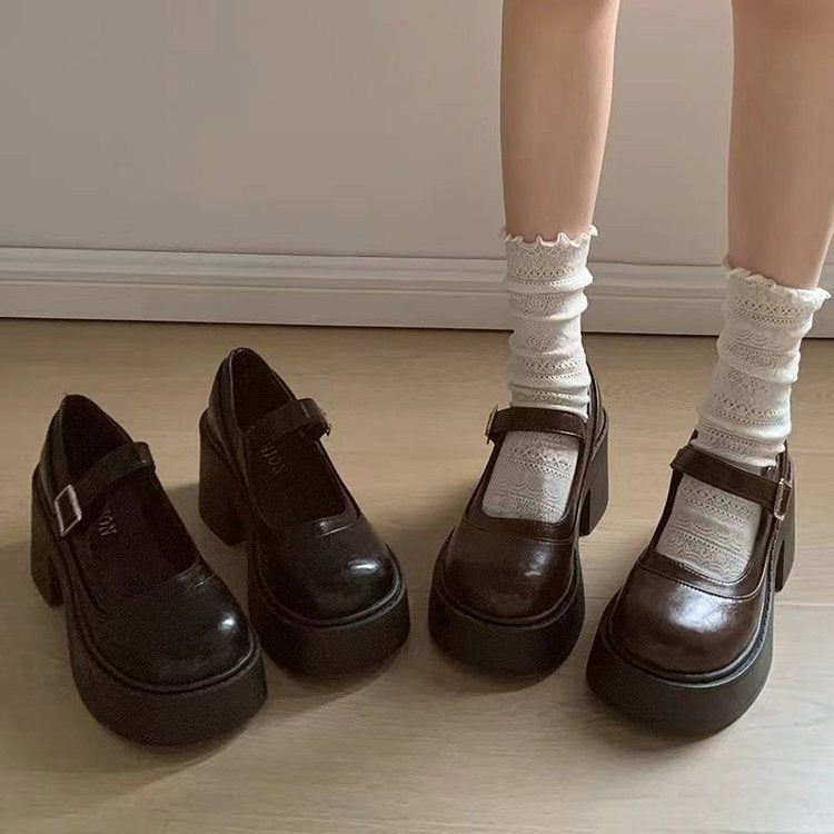 Women's Retro Platform Shoes Chunky Heel Faux Leather - VintageStride