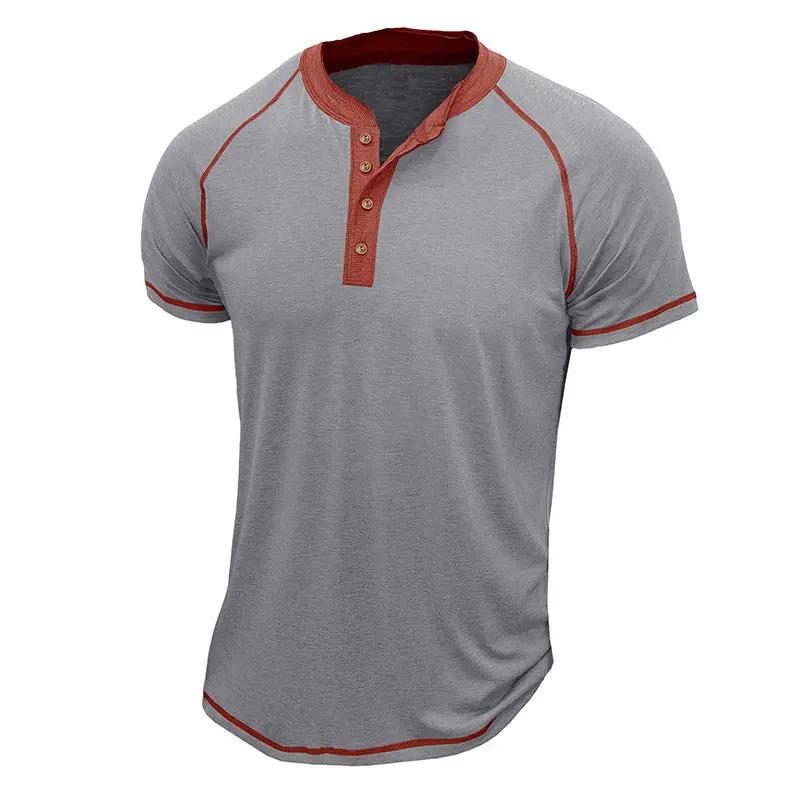 Men's Cotton Blend Henley Shirt Short Sleeve - StitchCraft Light grey