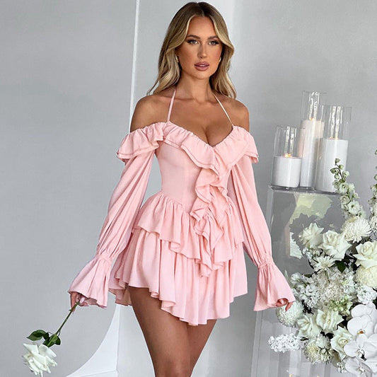 Women's Halter Romper - Off Shoulder Ruffle Playsuit - Daydreamer