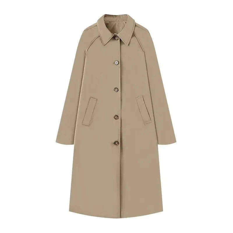 Women's Wool Blend Midi Coat Relaxed Fit - UrbanChic Light Beige