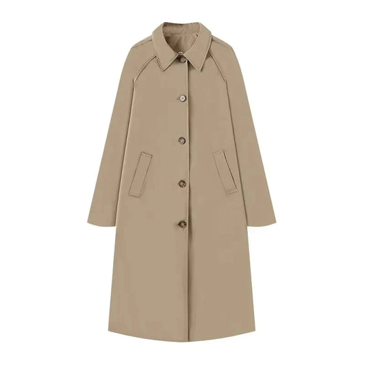 Women's Wool Blend Midi Coat Relaxed Fit - UrbanChic Light Beige