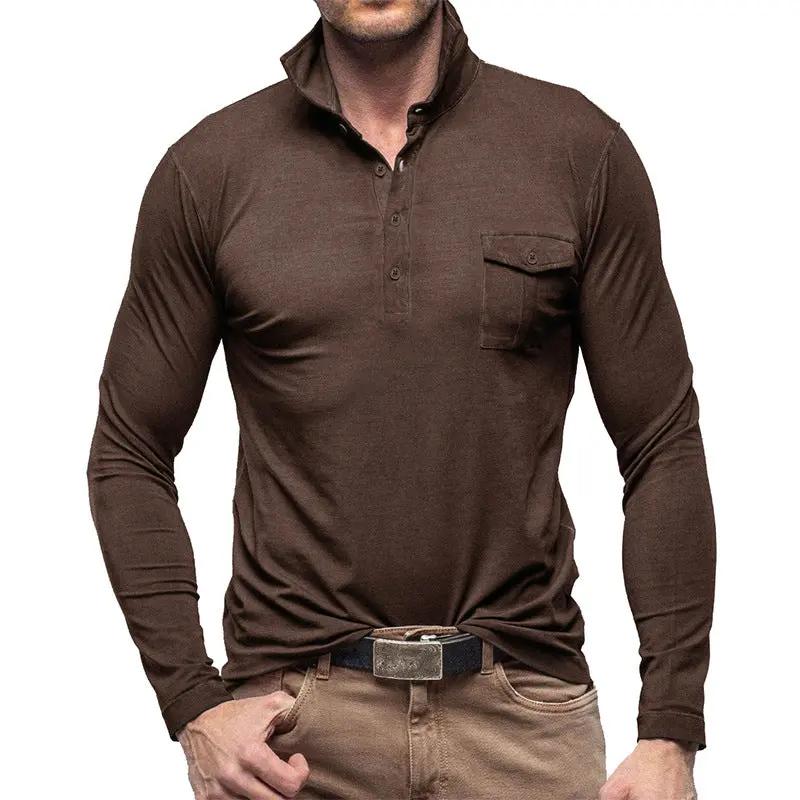 Men's Slim Fit Cotton Henley Shirt - Stand Collar - HenleyCool