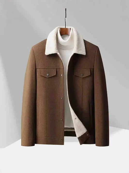 Men’s Velvet Jacket – Tailored Fit – Wool Lined – Lapel – Button Front – Chest Pockets Brown