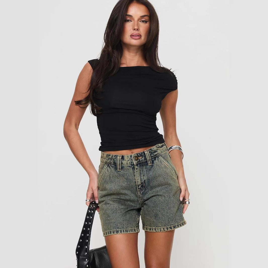 Women's Denim Shorts Relaxed Fit Mid-Rise - SummerEase