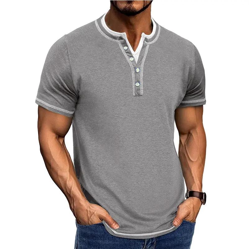 Men's Cotton Henley Shirt Classic Fit - HenleyEase Light grey