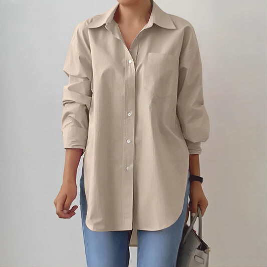 Women's Oversized Shirt - Relaxed Fit Button-Up, Everyday Chic - StyleEase Khaki