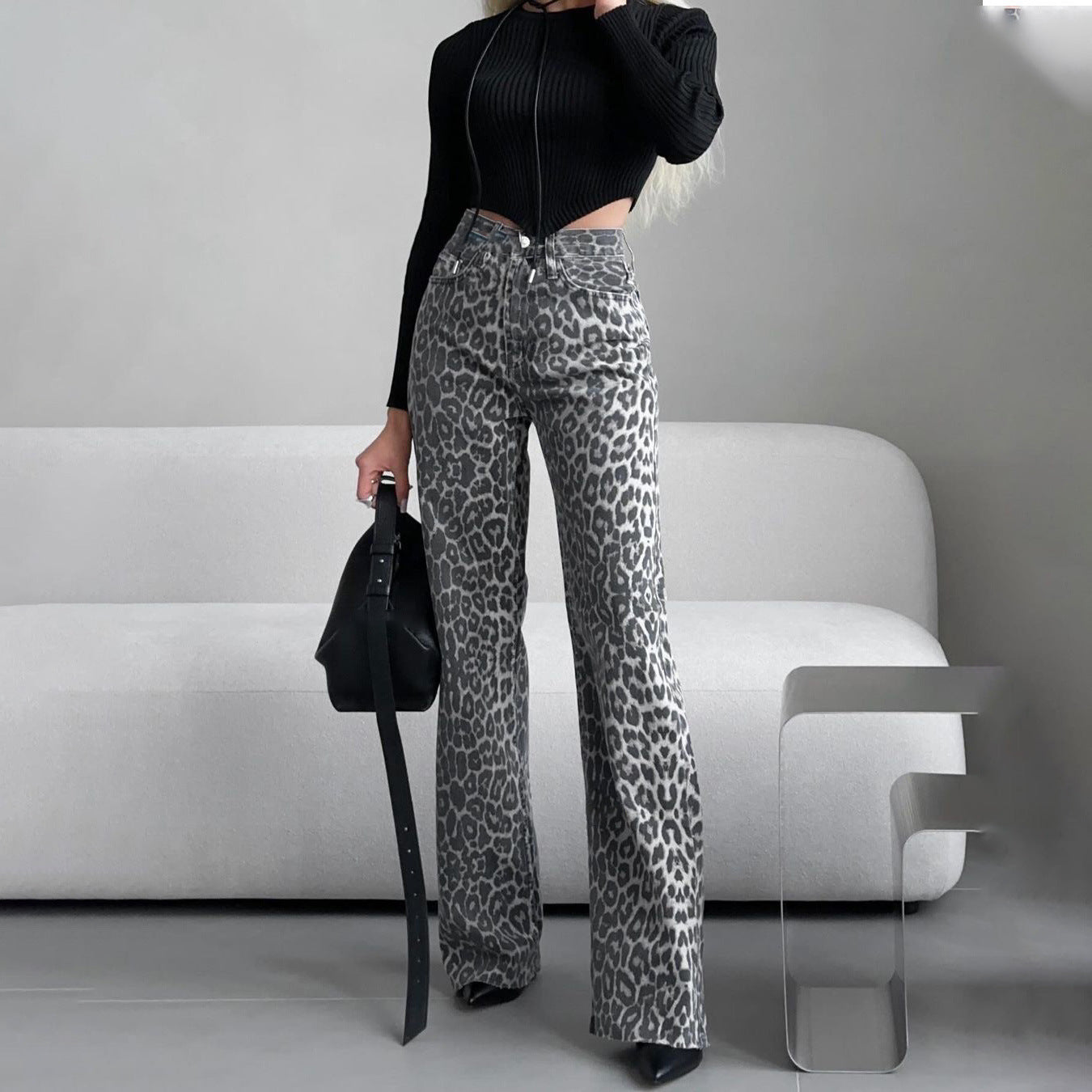 Women's High Waist Leopard Jeans - Couture-Moda Wild Denim