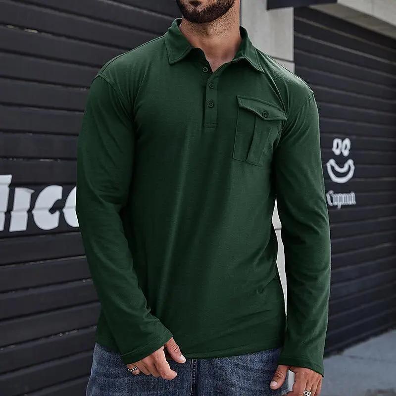 Men's Slim Fit Cotton Henley Shirt - Stand Collar - HenleyCool Green