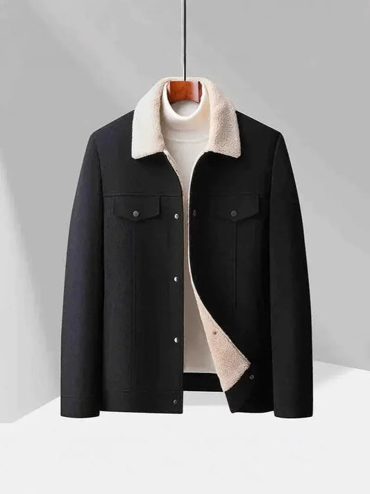 Men’s Velvet Jacket – Tailored Fit – Wool Lined – Lapel – Button Front – Chest Pockets Black