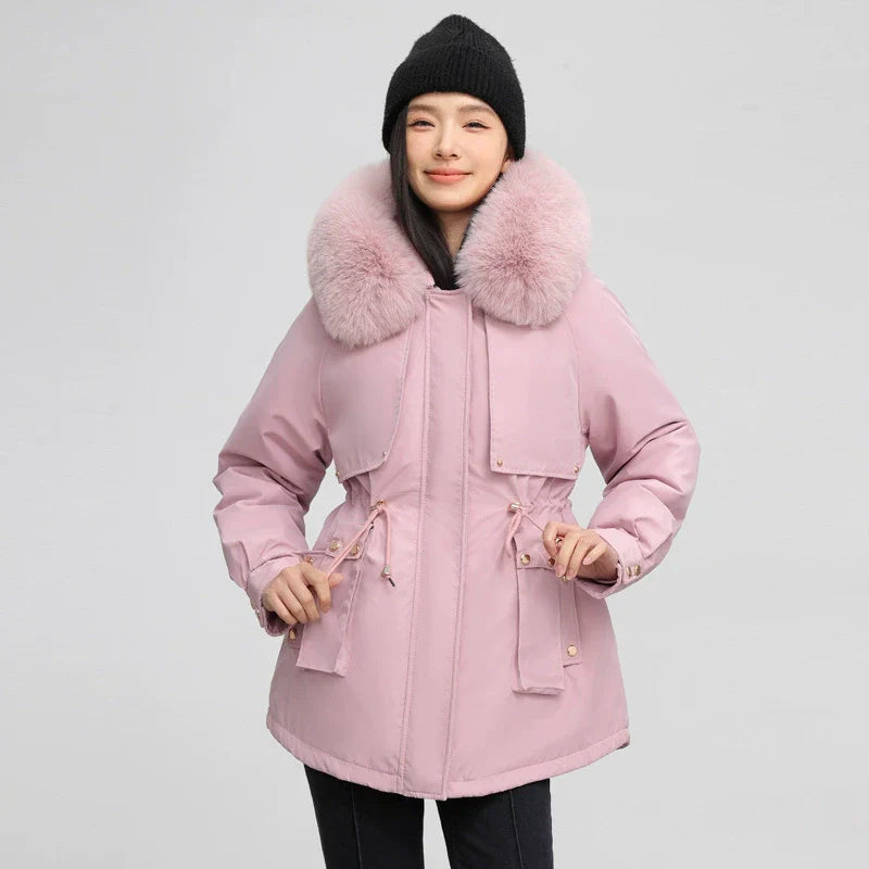 Women's Relaxed Fit Parka - Faux Fur Trim Winter Coat - UrbanChic Pink