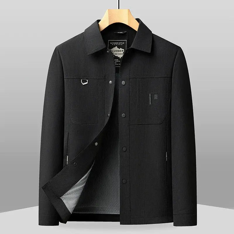 Men’s Business Casual Jacket – Classic Fit – Lapel Collar – Woven Fabric – Button Front Black