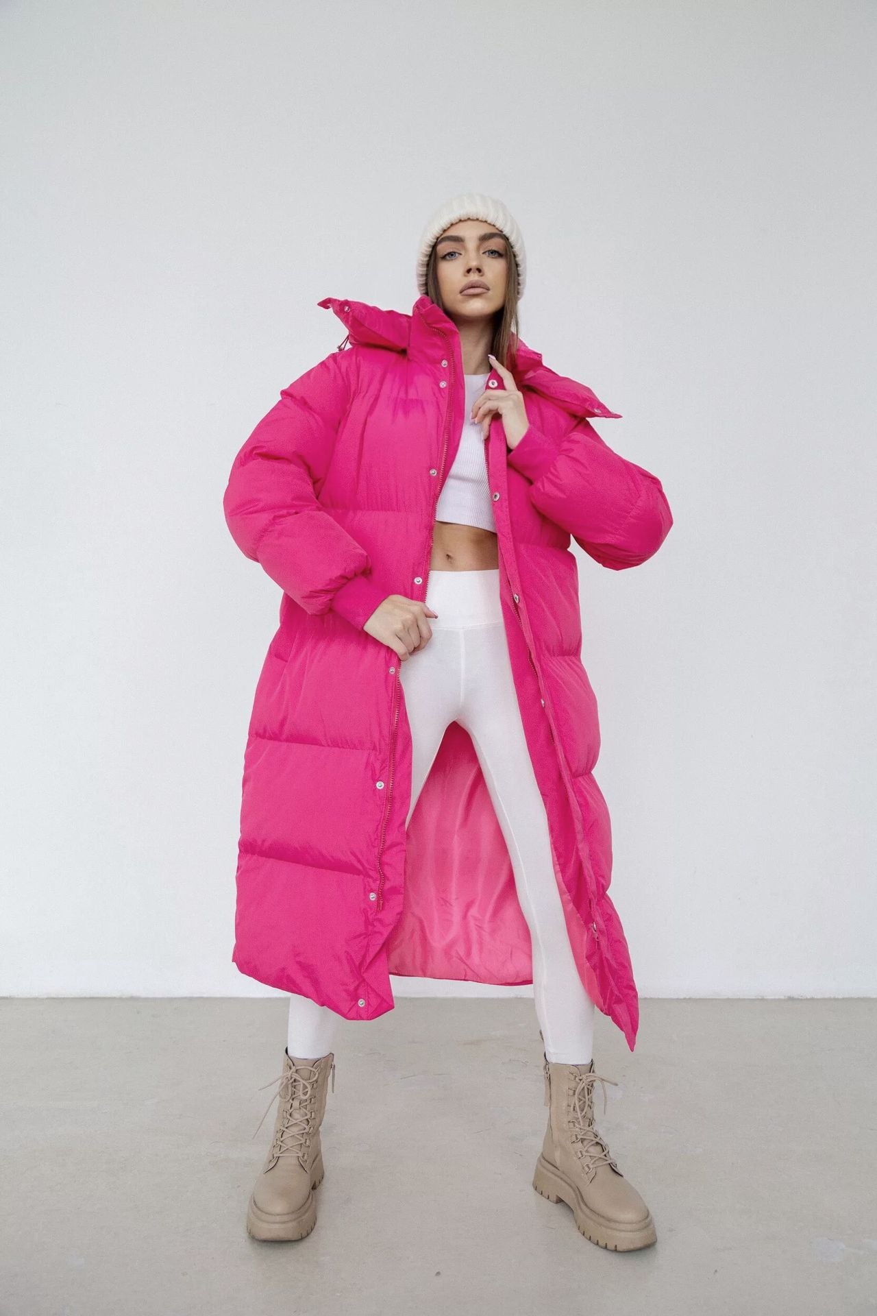 Women's Puffer Trench Coat Oversized Hooded - WinterEase Pink