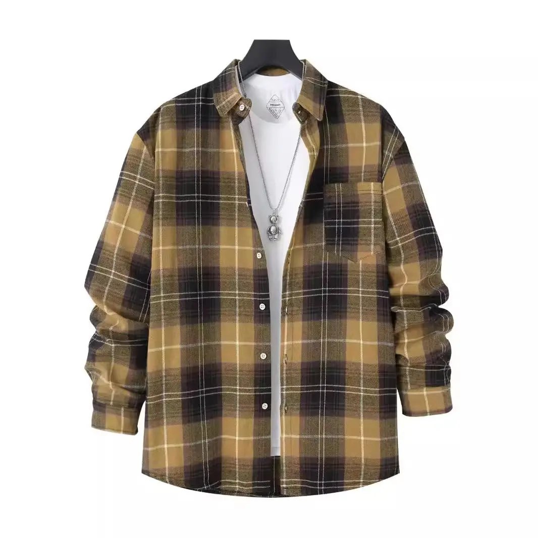 Men's Oversized Fit Cotton Checked Shirt - LumberJack Yellow