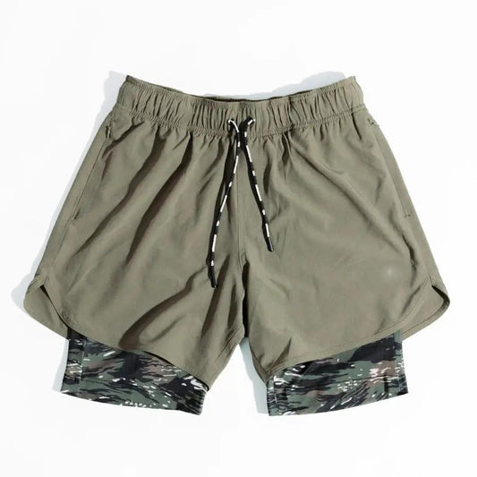 Men’s Training Shorts – Relaxed Fit – Compression Liner – Drawstring Waist Olive green