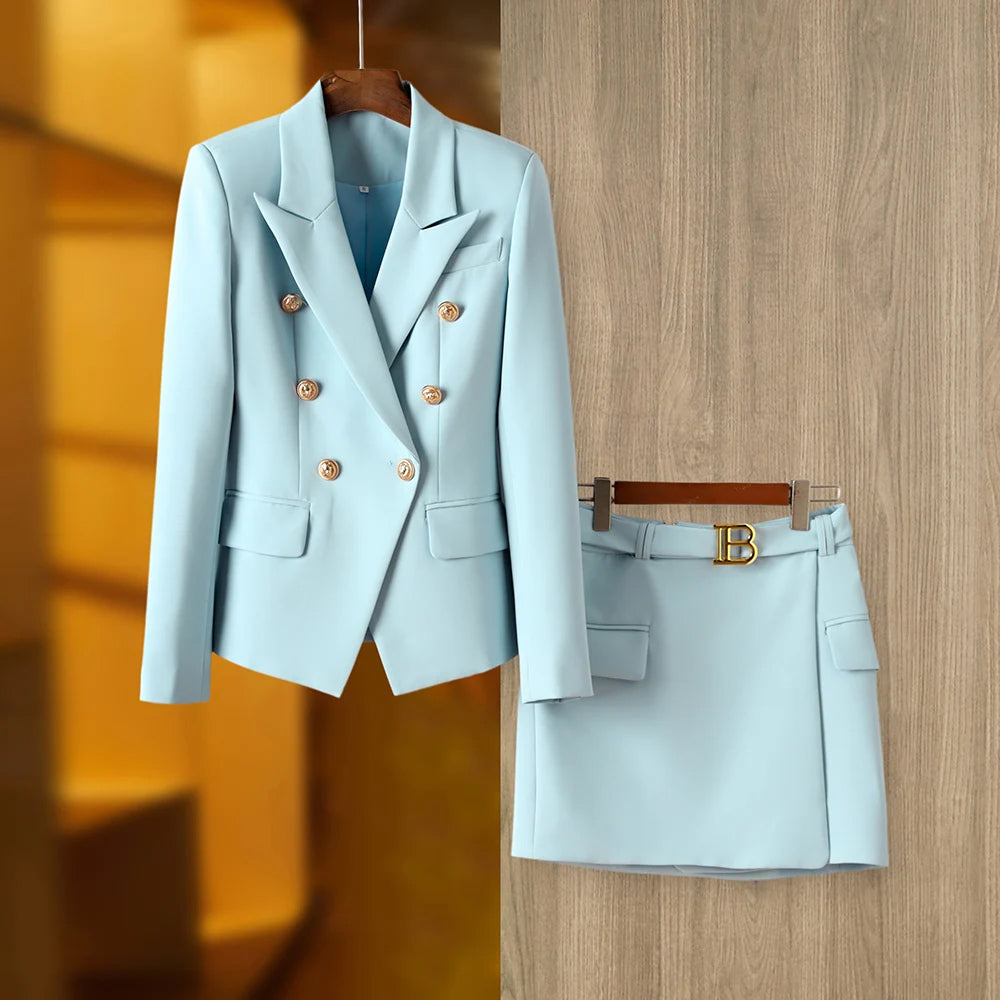 Women's Blazer Skirt Set Tailored Fit 2-Piece - PowerSuit Blue
