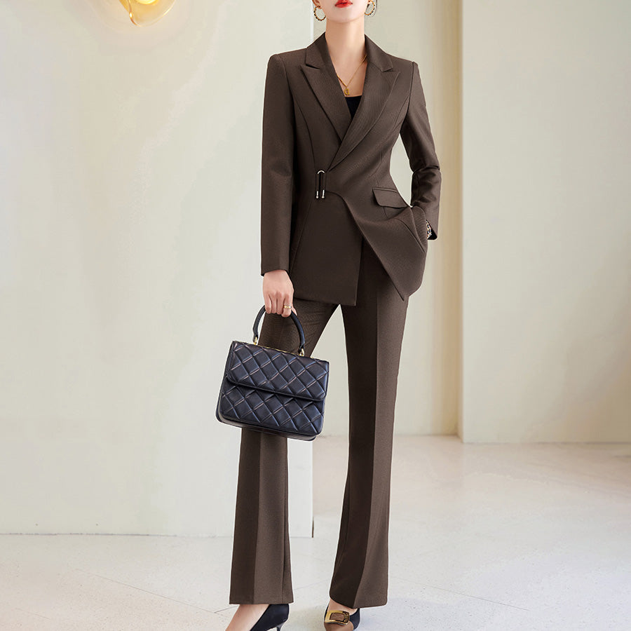 Women's Tailored Blazer Suit 2-Piece Set - Eleganza Set Brown