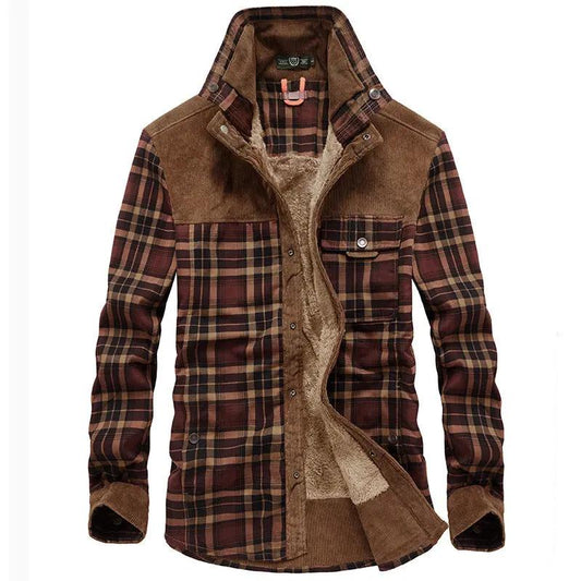 Men’s Jacket – Relaxed Fit – Wool Feel – Fleece Lined – Plaid – Button Front Brown