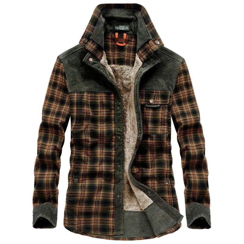Men’s Jacket – Relaxed Fit – Wool Feel – Fleece Lined – Plaid – Button Front Green Yellow