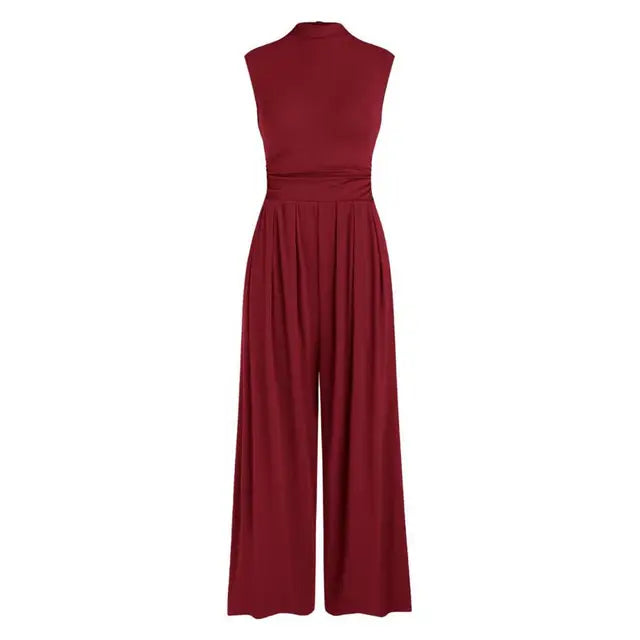 Women's Elegant Wide-Leg Formal Jumpsuit - GalaGlam Wine red