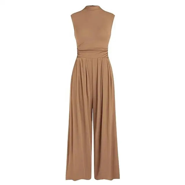 Women's Elegant Wide-Leg Formal Jumpsuit - GalaGlam Khaki