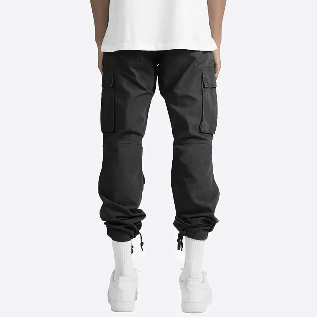 Men’s Cargo Trousers – Relaxed Fit – Straight Leg – Cotton Blend – Utility Pockets Black