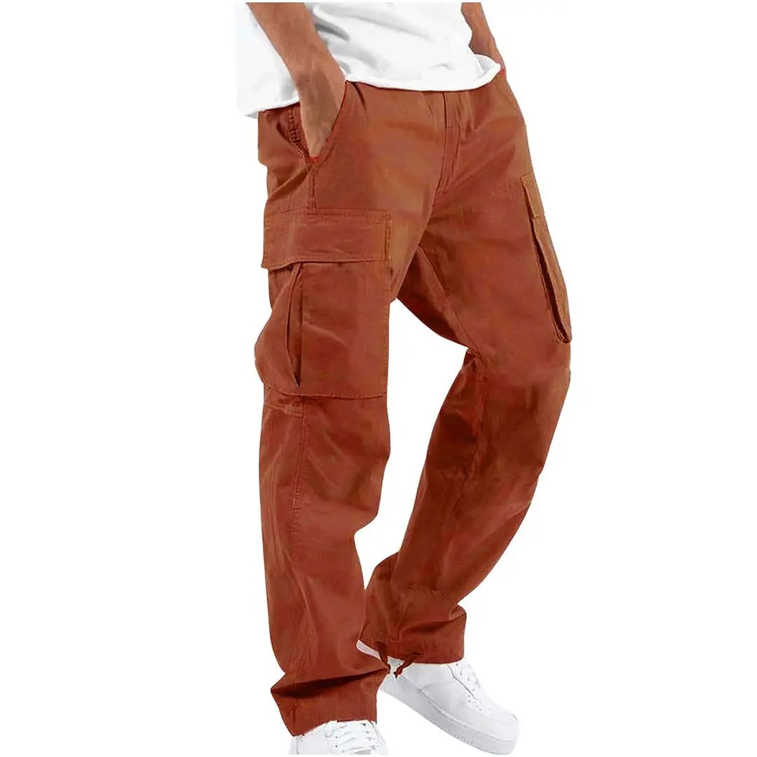Men’s Cargo Trousers – Relaxed Fit – Straight Leg – Cotton Blend – Utility Pockets Orange