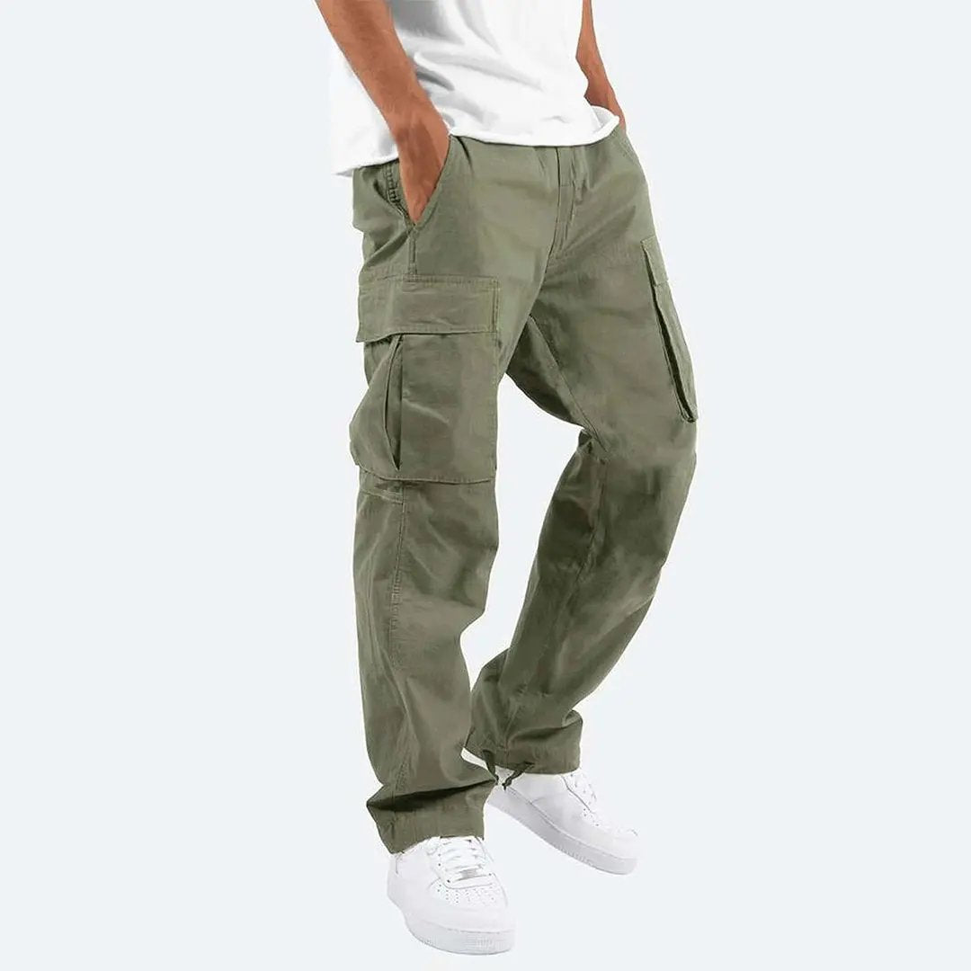 Men’s Cargo Trousers – Relaxed Fit – Straight Leg – Cotton Blend – Utility Pockets Green