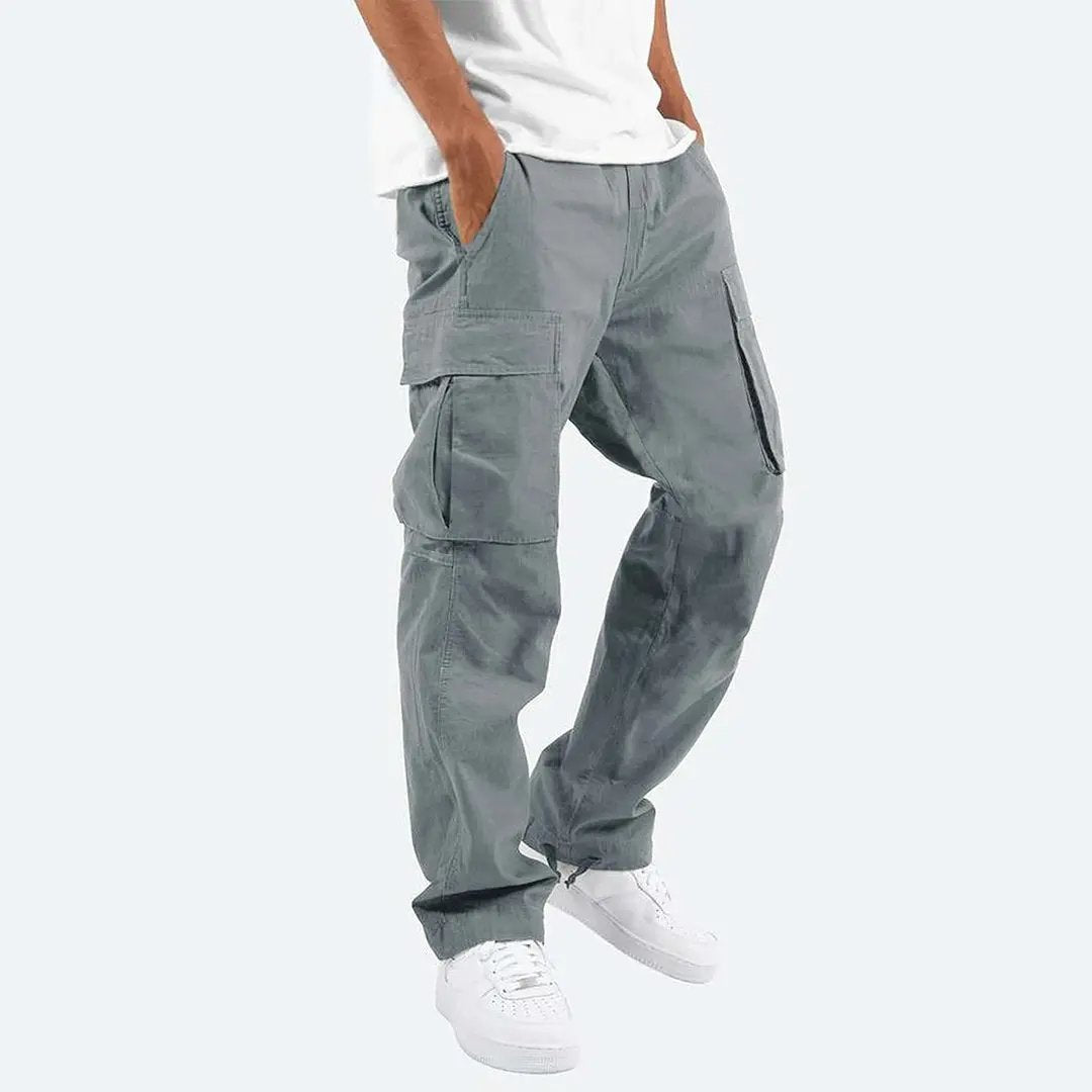 Men’s Cargo Trousers – Relaxed Fit – Straight Leg – Cotton Blend – Utility Pockets Gray