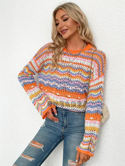 Women's Loose Knit Sweater Lightweight - StitchStyle Orange