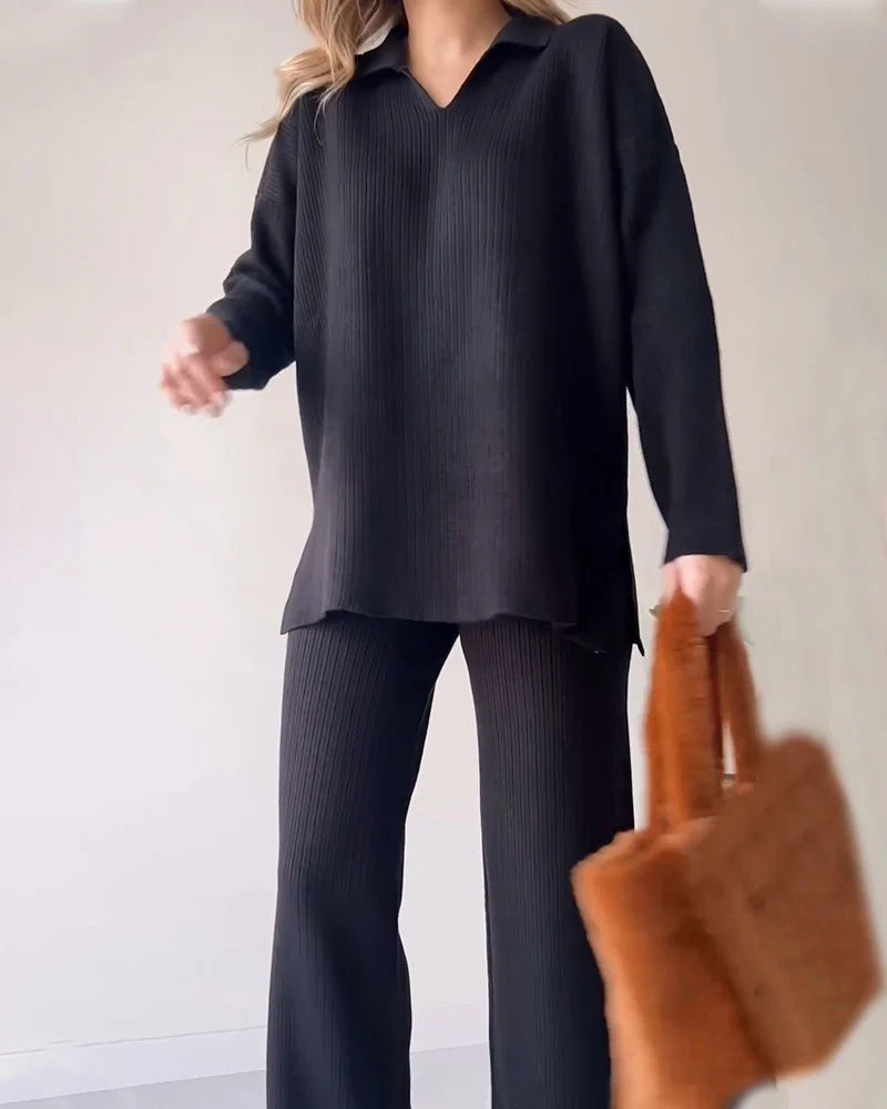 Women's Ribbed Knit 2-Piece Loungewear Set - CozyComfort