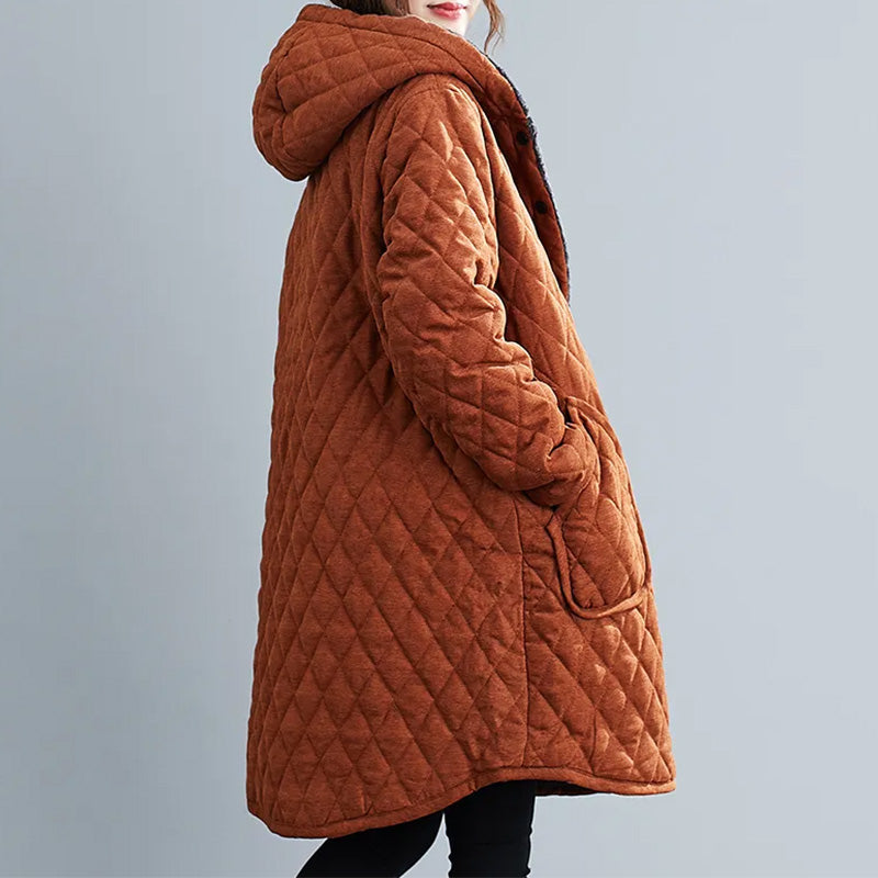 Women's Quilted Hooded Knee-Length Coat - Urban Warmth