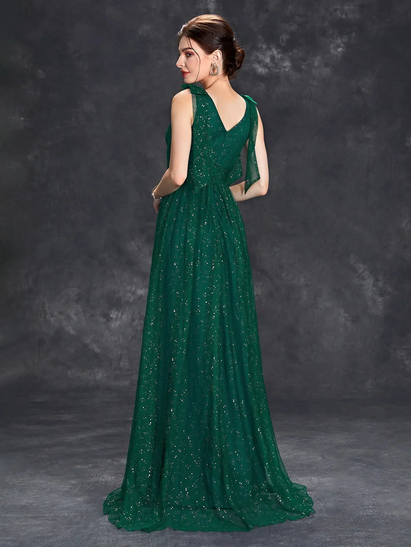 Women's Glitter Maxi Dress - Sleeveless V-Neck Evening Gown - Starlight