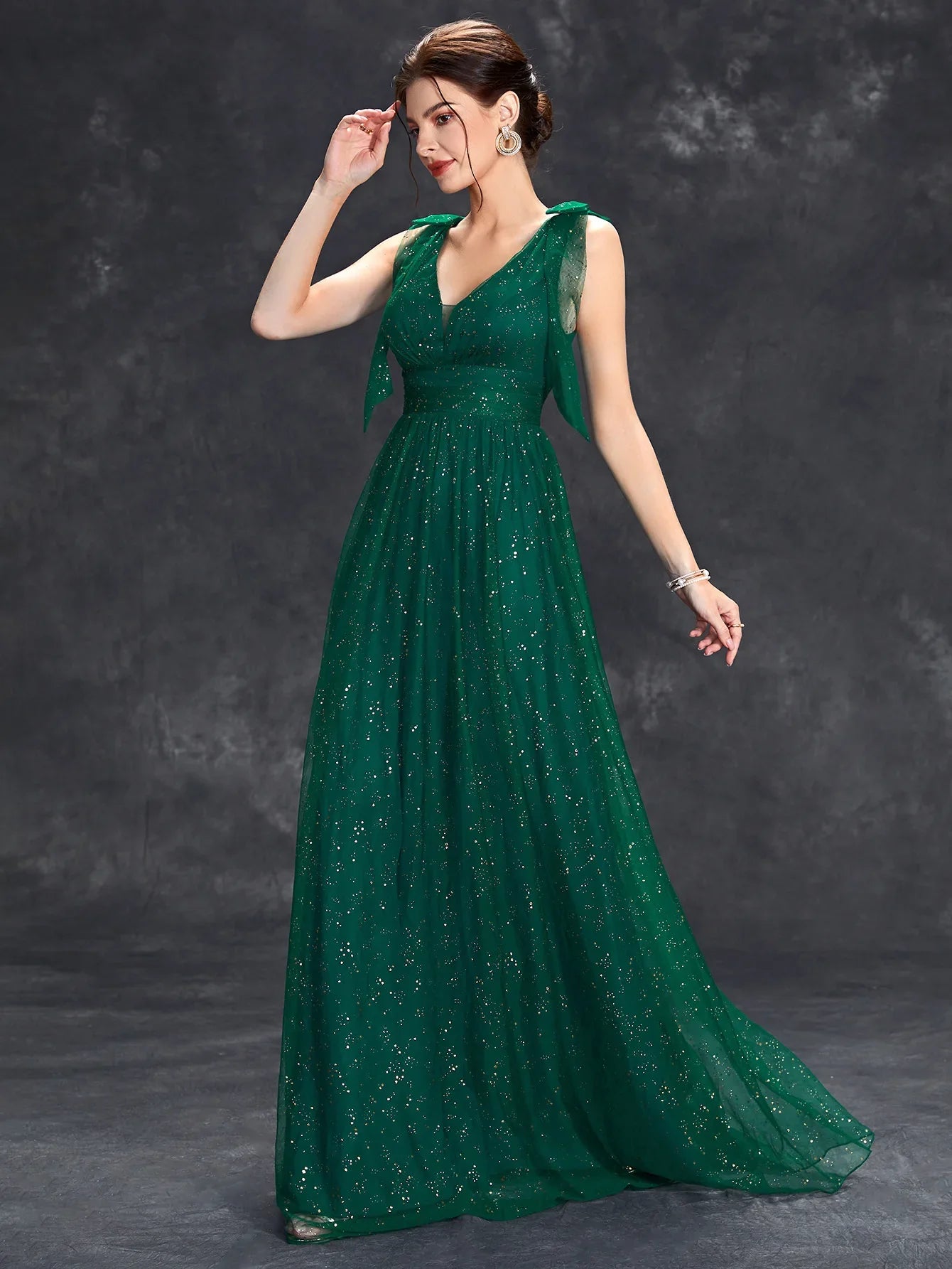 Women's Glitter Maxi Dress - Sleeveless V-Neck Evening Gown - Starlight