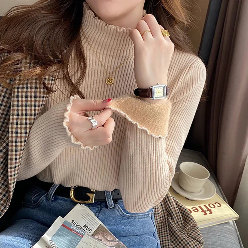 Women's Mock Neck Sweater Ruffled Hemline - Tarra Sweater