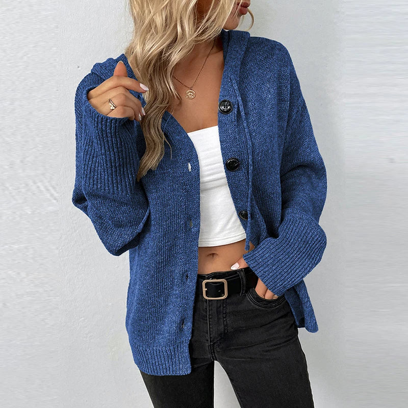 Women's Cozy Hooded Knit Cardigan - SnuggleWrap Blue