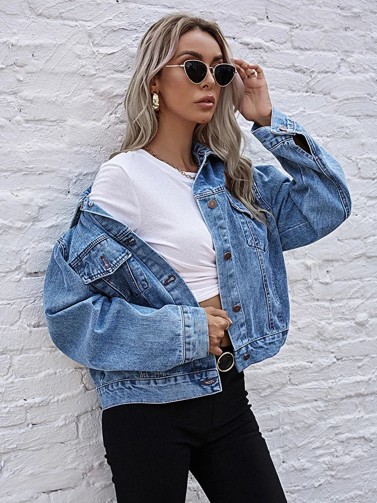 Women's Relaxed Fit Denim Jacket - Effortless Style, UrbanEdge