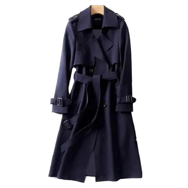 Women's Water-Resistant Double-Breasted Trench Coat - CityStyle Dark Blue
