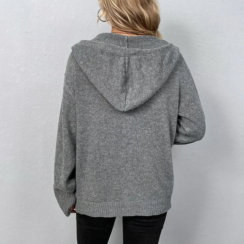 Women's Cozy Hooded Knit Cardigan - SnuggleWrap