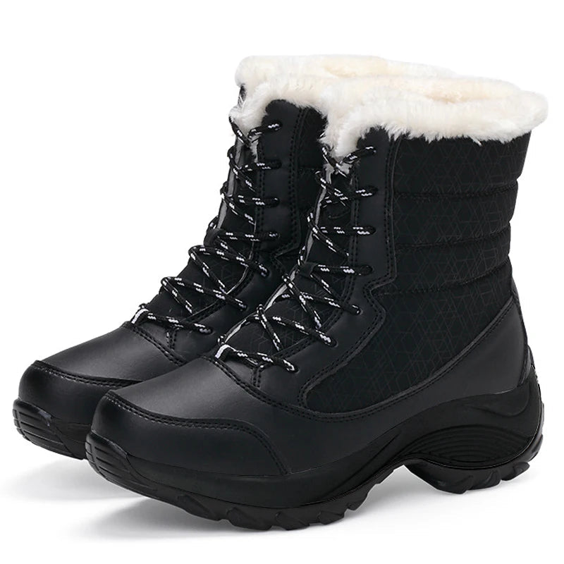 Women's Water-Resistant Faux Fur Lined Snow Boots - WinterGrip All Black