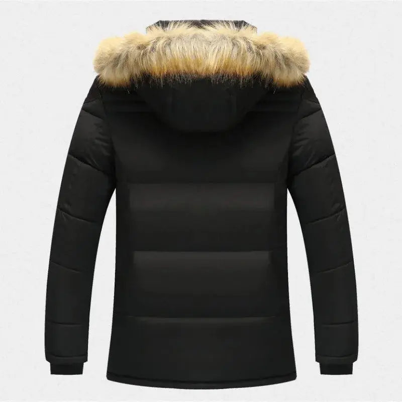 Men's winter jacket with hood, padded and warm.